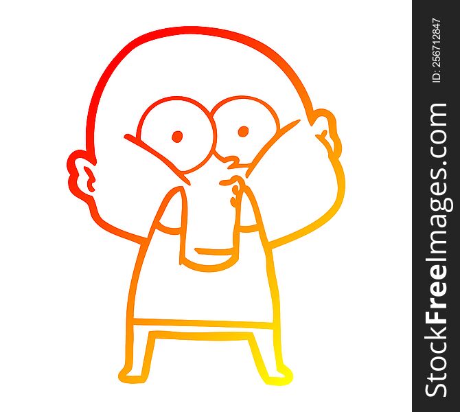 Warm Gradient Line Drawing Cartoon Bald Man Staring