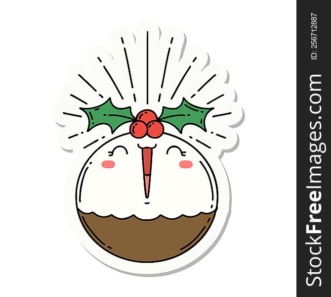 Sticker Of Tattoo Style Singing Christmas Pudding