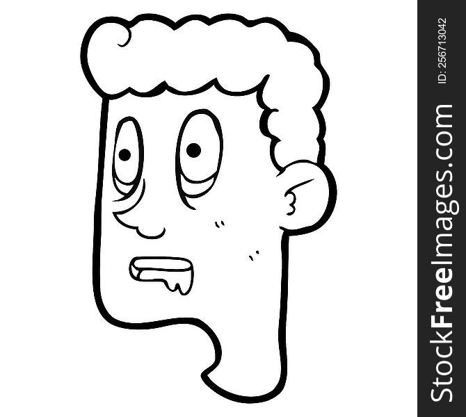 freehand drawn black and white cartoon staring man drooling