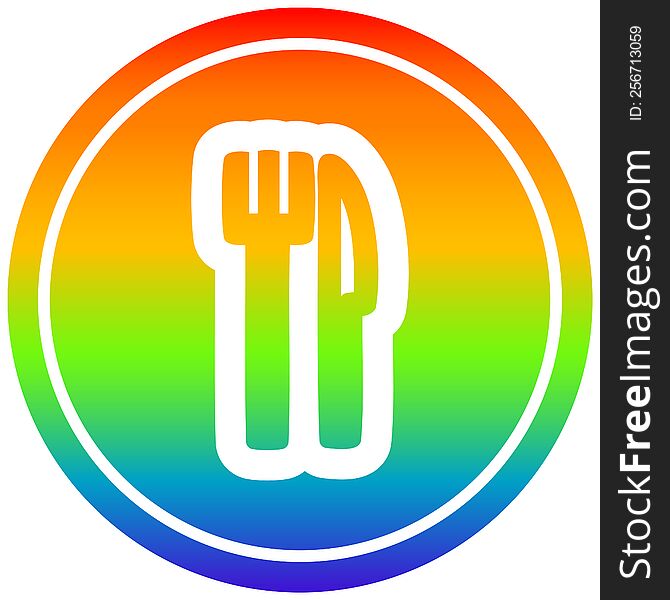 Knife And Fork Circular In Rainbow Spectrum