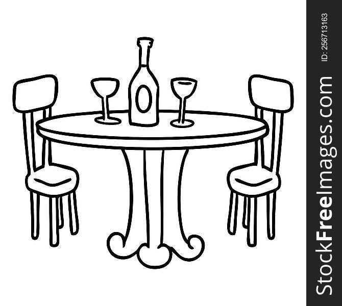 Line Drawing Doodle Dinner Table And Drinks