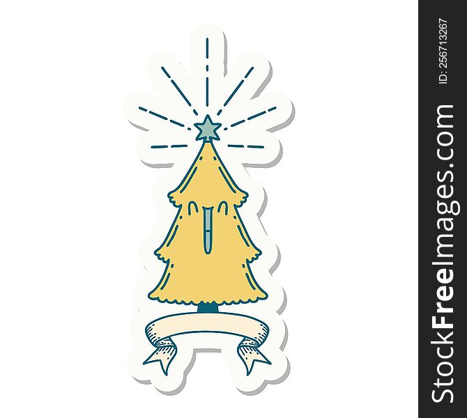 sticker of a tattoo style christmas tree with star