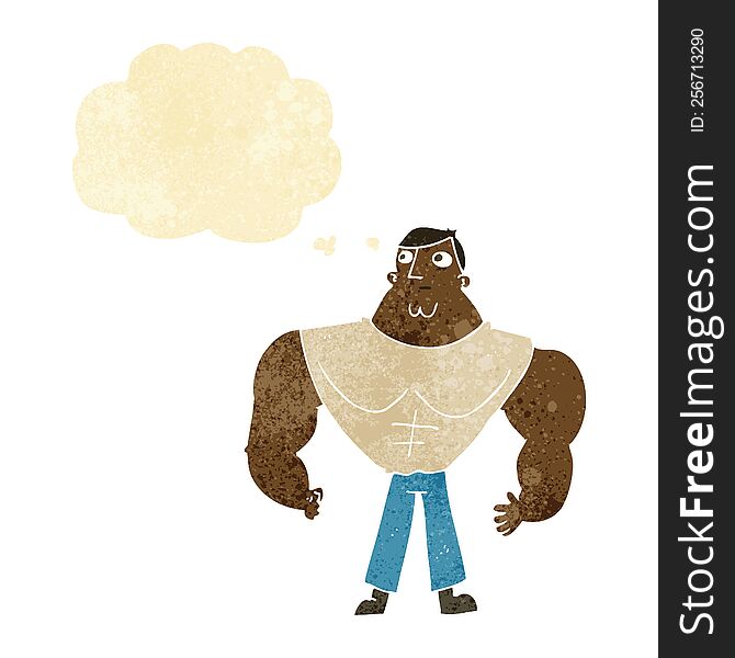 cartoon body builder with thought bubble