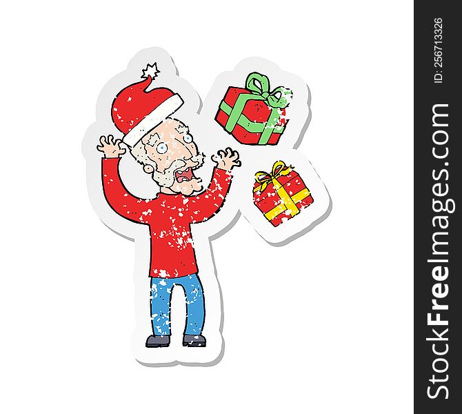 retro distressed sticker of a cartoon old man stressing about christmas
