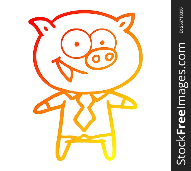warm gradient line drawing of a cheerful pig in office clothes