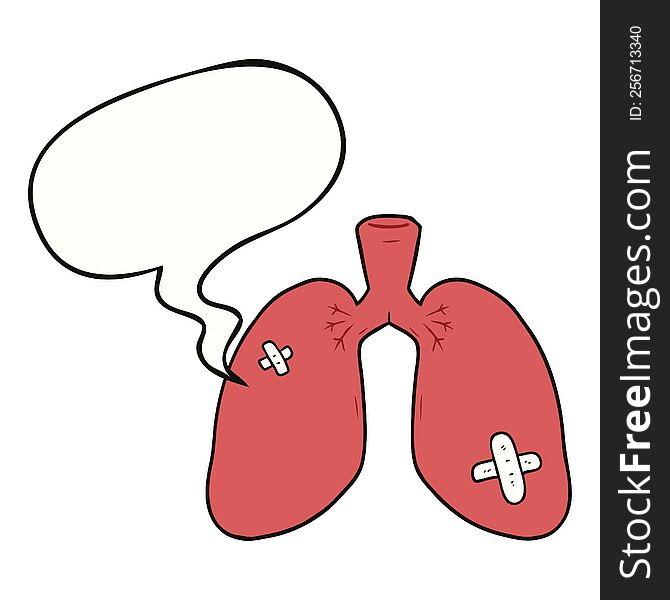 cartoon repaired lungs with speech bubble. cartoon repaired lungs with speech bubble