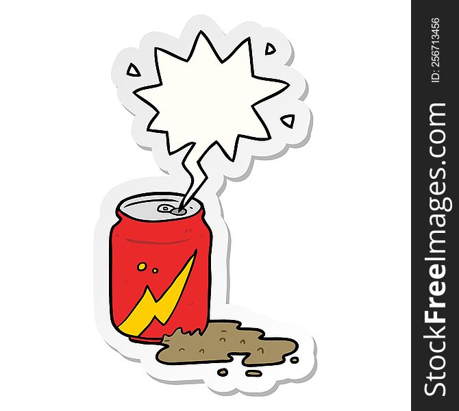 cartoon can of soda with speech bubble sticker