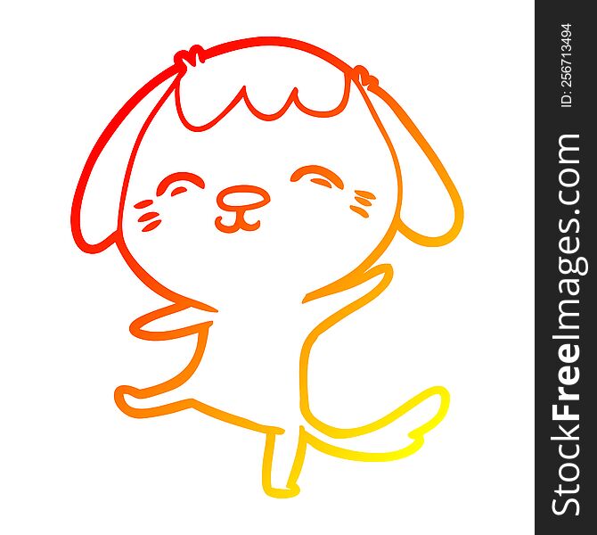 Warm Gradient Line Drawing Happy Cartoon Dancing Dog