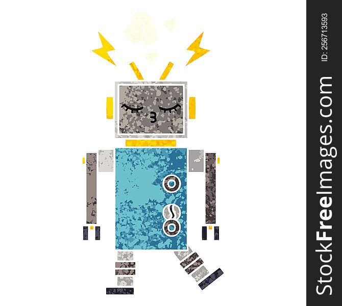 Retro Illustration Style Cartoon Malfunctioning Robot