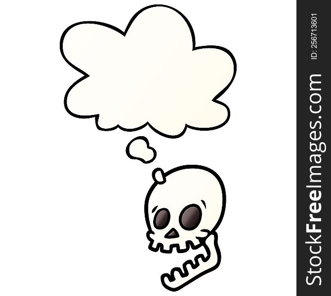 laughing skull cartoon and thought bubble in smooth gradient style