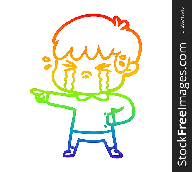 Rainbow Gradient Line Drawing Crying Boy Cartoon