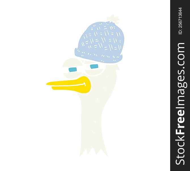 flat color illustration of bird wearing hat. flat color illustration of bird wearing hat