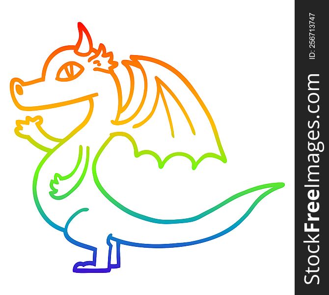 Rainbow Gradient Line Drawing Cute Cartoon Dragon