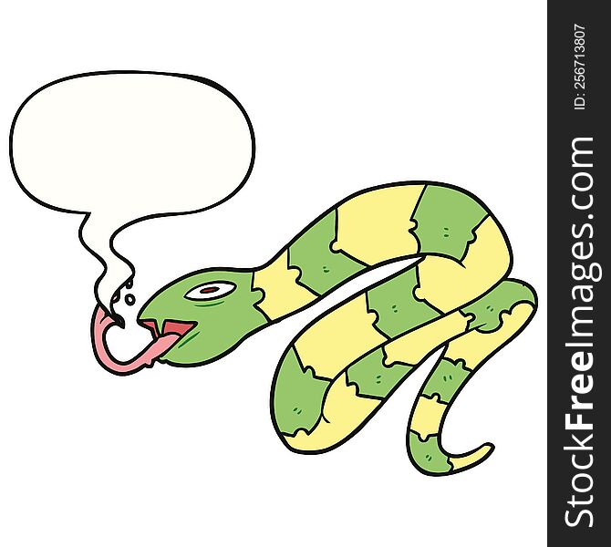 Cartoon Hissing Snake And Speech Bubble