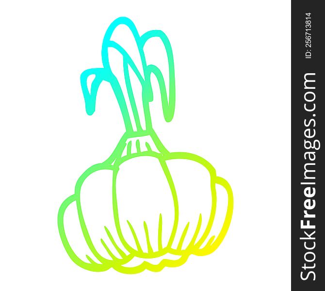 cold gradient line drawing of a cartoon sprouting garlic