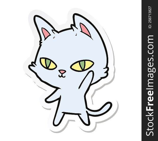 Sticker Of A Cartoon Cat Waving