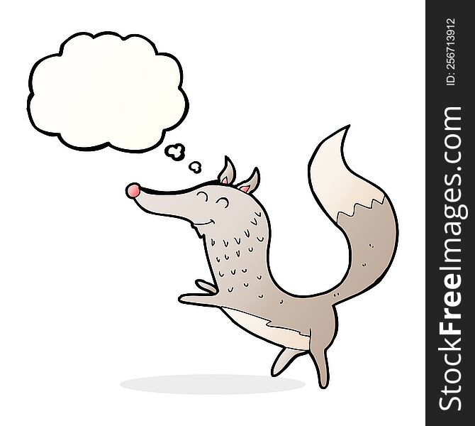 Cartoon Happy Wolf With Thought Bubble