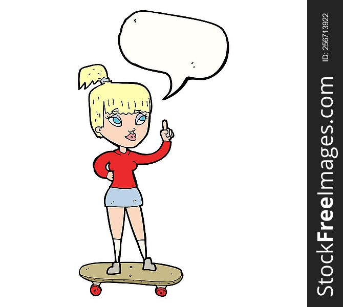 Cartoon Skater Girl With Speech Bubble