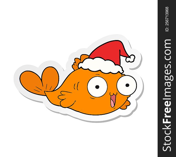 Happy Goldfish Sticker Cartoon Of A Wearing Santa Hat