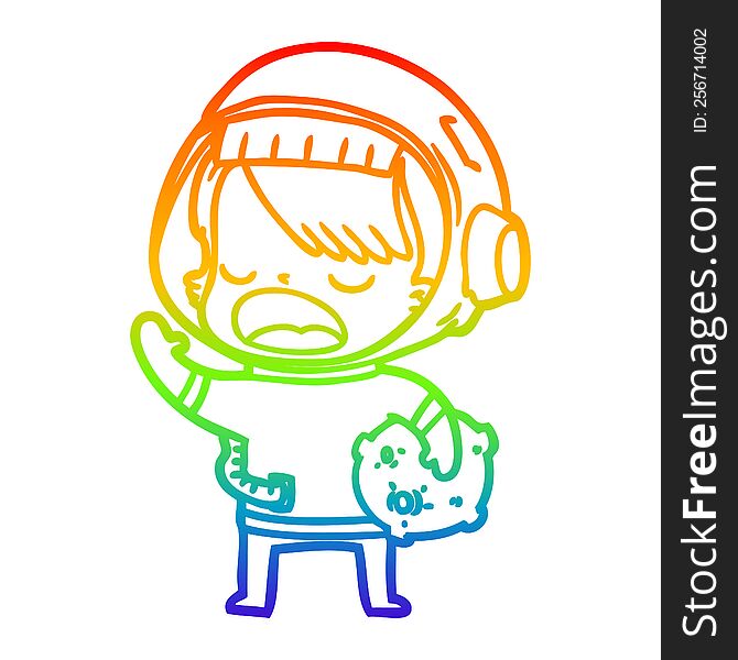 rainbow gradient line drawing of a cartoon space girl holding meteor