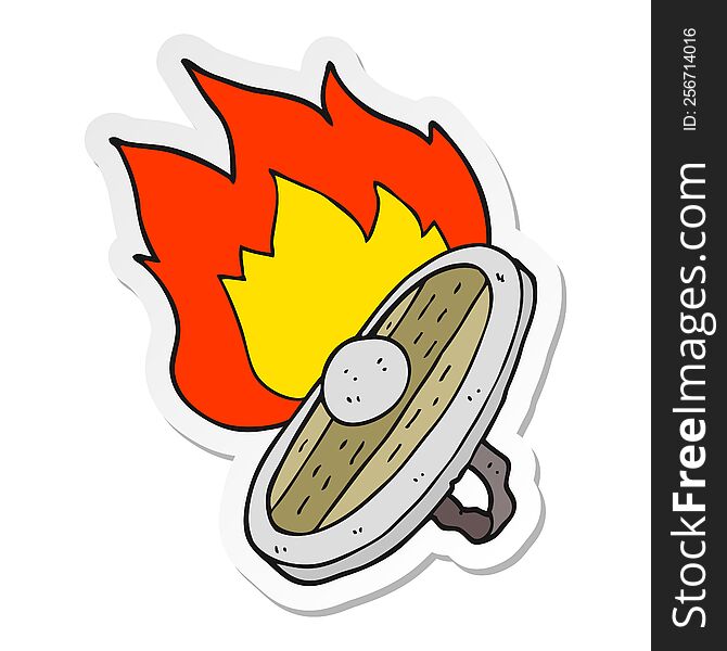 sticker of a cartoon shield burning