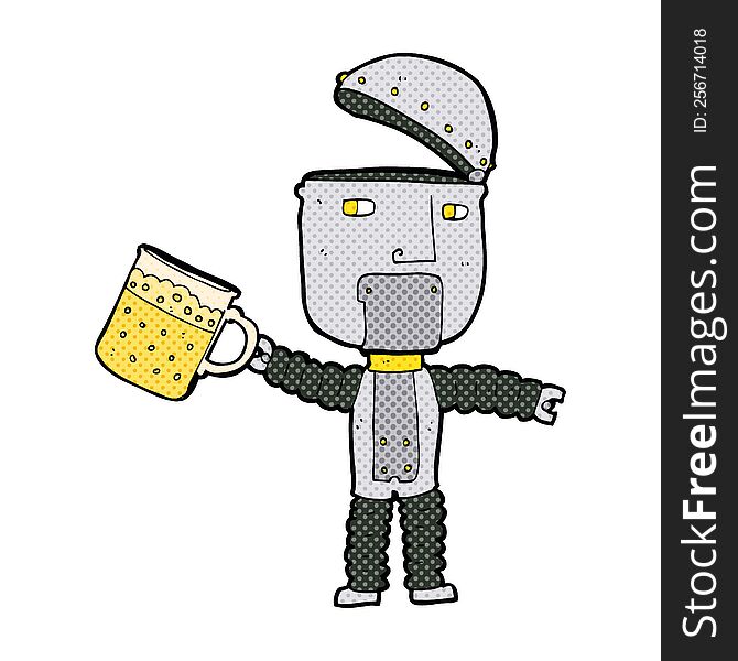 cartoon robot drinking beer