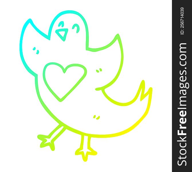 cold gradient line drawing of a cartoon bird with heart