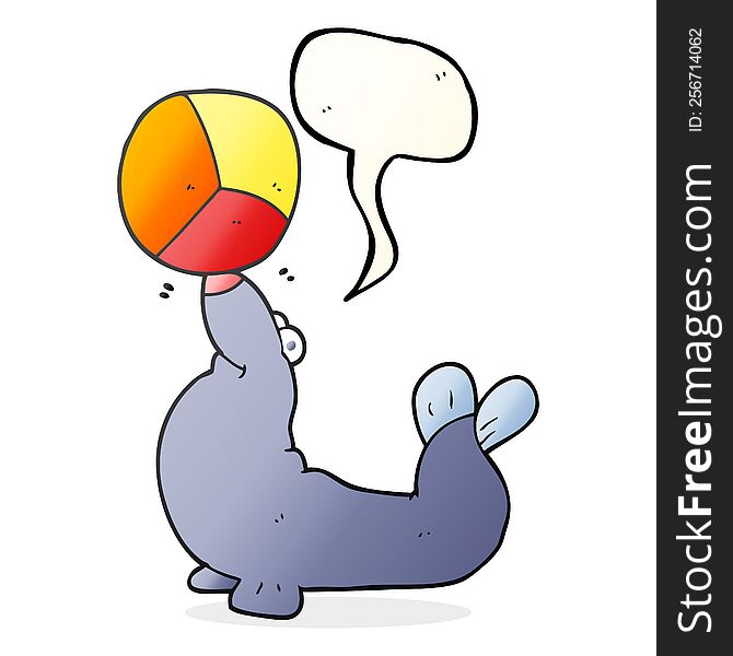 Speech Bubble Cartoon Seal Balancing Ball