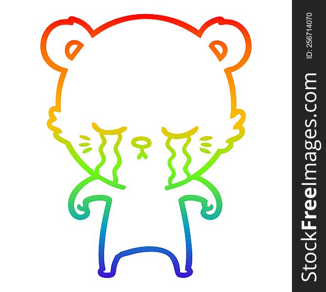 rainbow gradient line drawing crying cartoon bear