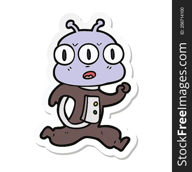 sticker of a cartoon three eyed alien