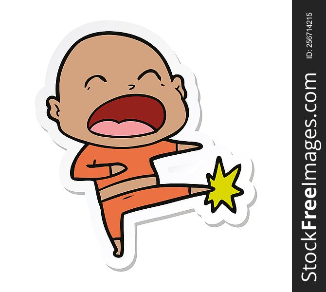 sticker of a cartoon bald man kicking