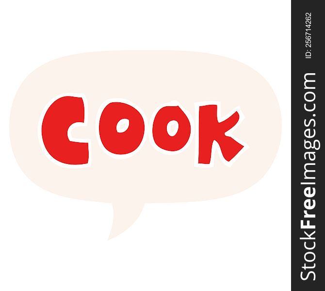 cartoon word cook with speech bubble in retro style