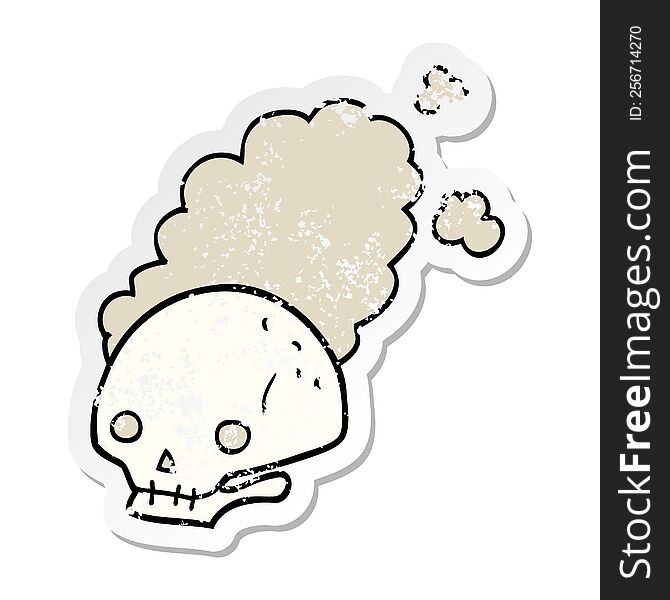 distressed sticker of a cartoon dusty old skull