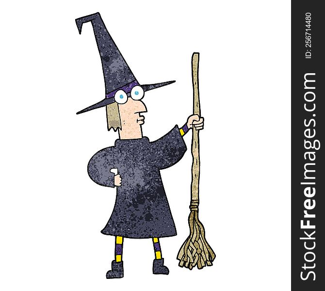 Textured Cartoon Witch With Broom