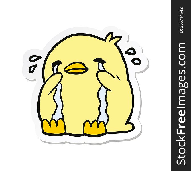 Sticker Of A Cartoon Crying Bird