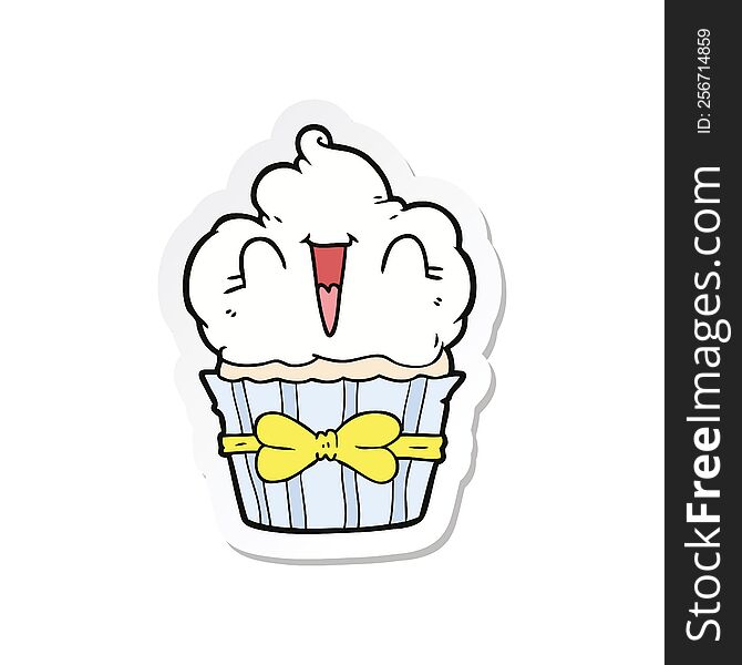 Sticker Of A Happy Cartoon Cupcake