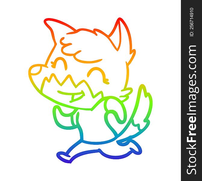 rainbow gradient line drawing of a happy cartoon fox