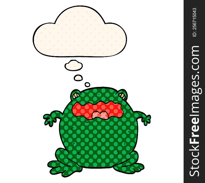 cartoon toad with thought bubble in comic book style