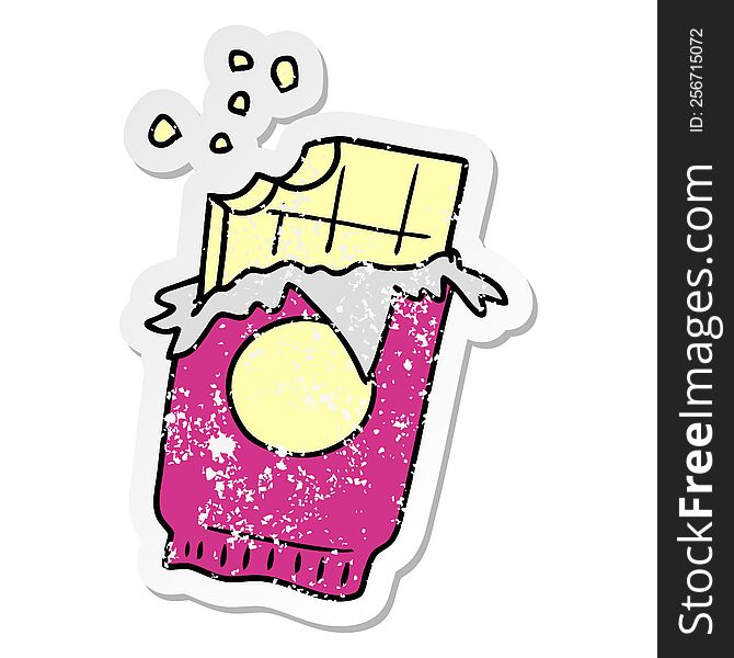 hand drawn distressed sticker cartoon doodle of a bar of chocolate