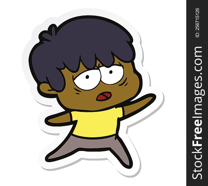 sticker of a cartoon exhausted boy