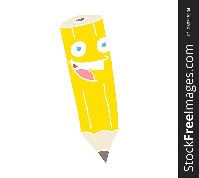 Happy Flat Color Illustration Of A Cartoon Pencil