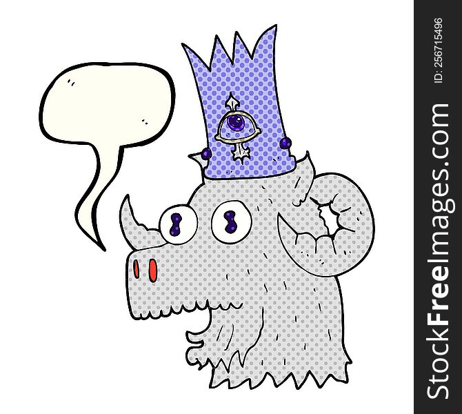 Comic Book Speech Bubble Cartoon Ram Head With Magical Crown