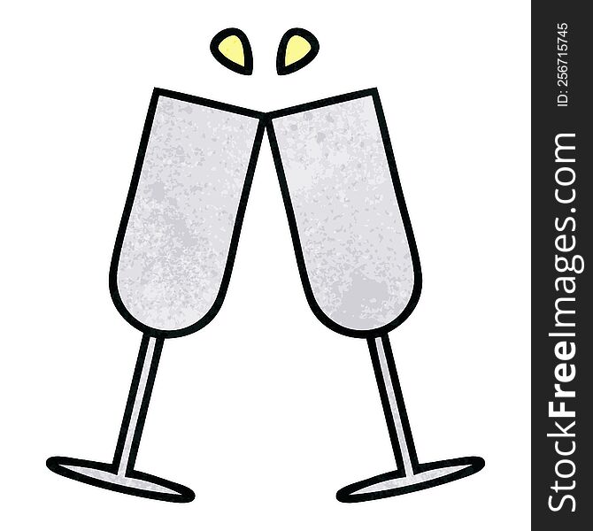 retro grunge texture cartoon of a clinking champagne flutes