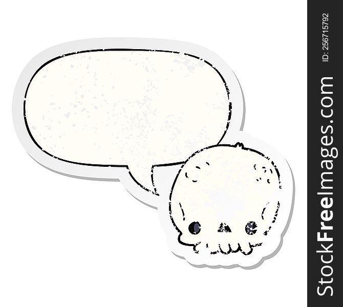 Cartoon Skull And Speech Bubble Distressed Sticker