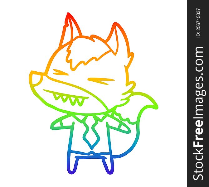rainbow gradient line drawing of a angry wolf boss cartoon