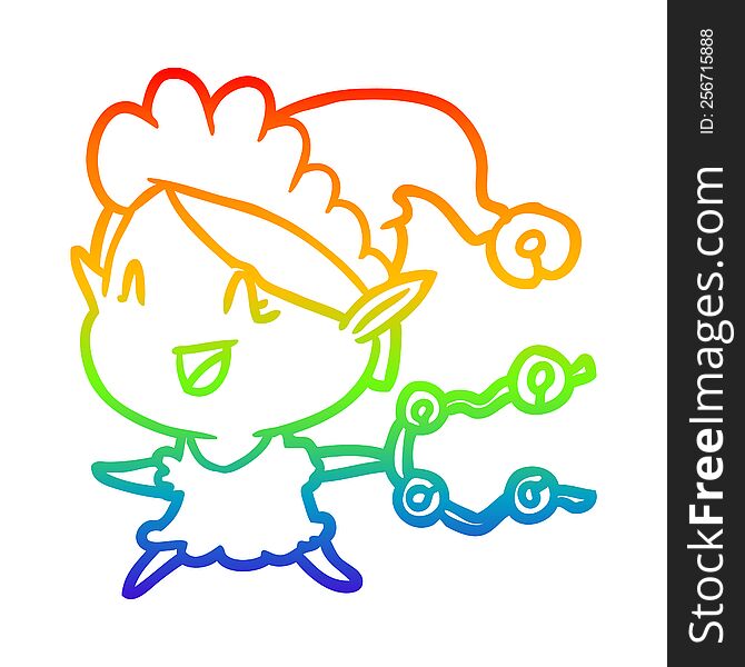 Rainbow Gradient Line Drawing Happy Christmas Elf