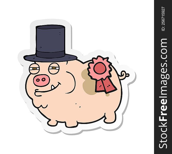 sticker of a cartoon prize winning pig