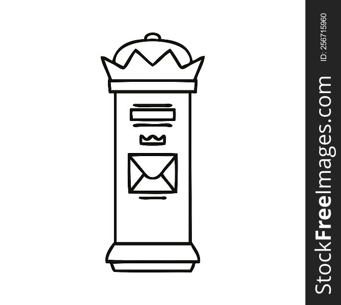line drawing cartoon of a british post box