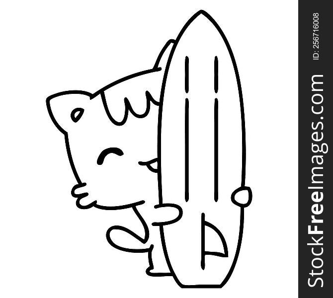 Cute Cat With Surfboard