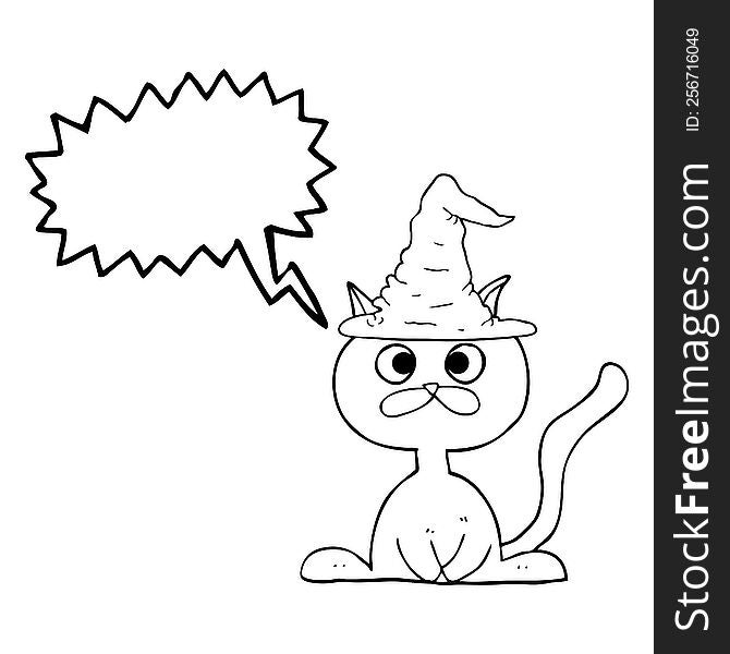 freehand drawn speech bubble cartoon halloween cat